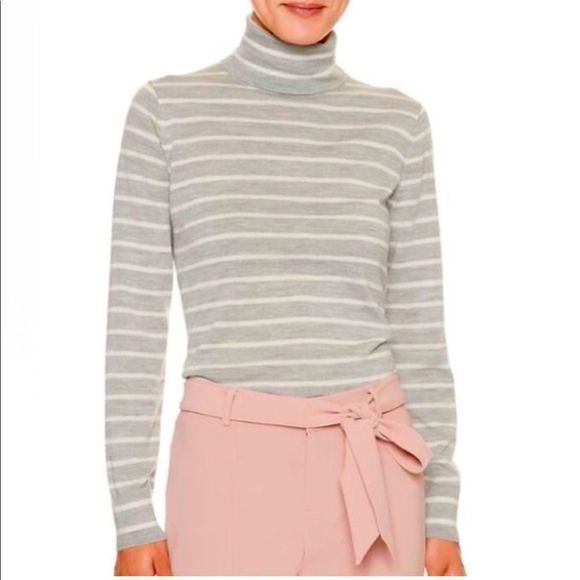 Banana Republic Gray and White Striped Turtleneck Sweater - Picture 1 of 11